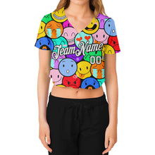 Load image into Gallery viewer, Custom Women's Colorful White-Black Emoji 3D V-Neck Cropped Baseball Jersey