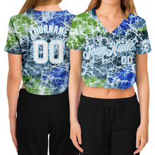 Load image into Gallery viewer, Custom Women's Tie Dye White-Light Blue Abstract Art 3D V-Neck Cropped Baseball Jersey