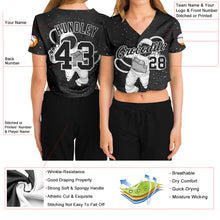 Load image into Gallery viewer, Custom Women's Black Black-White Astronaut 3D V-Neck Cropped Baseball Jersey