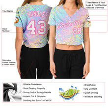 Load image into Gallery viewer, Custom Women's Pink White Leopard 3D V-Neck Cropped Baseball Jersey