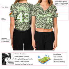 Load image into Gallery viewer, Custom Women's Green White-Neon Green Dollar 3D V-Neck Cropped Baseball Jersey