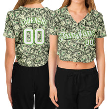 Load image into Gallery viewer, Custom Women's Green White-Neon Green Dollar 3D V-Neck Cropped Baseball Jersey