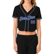 Load image into Gallery viewer, Custom Women's Black Royal-White V-Neck Cropped Baseball Jersey