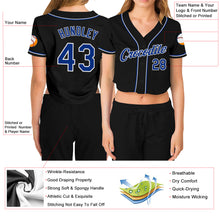 Load image into Gallery viewer, Custom Women's Black Royal-White V-Neck Cropped Baseball Jersey