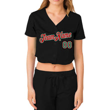 Load image into Gallery viewer, Custom Women's Black Kelly Green Red-White V-Neck Cropped Baseball Jersey