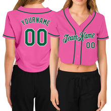 Load image into Gallery viewer, Custom Women's Pink Kelly Green-White V-Neck Cropped Baseball Jersey
