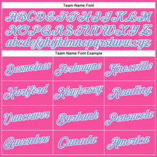 Load image into Gallery viewer, Custom Women's Pink Light Blue-White V-Neck Cropped Baseball Jersey