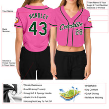 Load image into Gallery viewer, Custom Women's Pink Green-White V-Neck Cropped Baseball Jersey