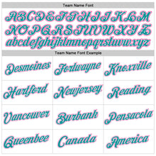 Load image into Gallery viewer, Custom Women's White Pink-Aqua V-Neck Cropped Baseball Jersey