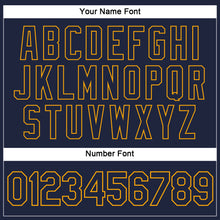 Load image into Gallery viewer, Custom Women's Navy Navy-Gold V-Neck Cropped Baseball Jersey