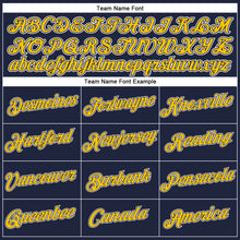 Load image into Gallery viewer, Custom Women's Navy Gold-White V-Neck Cropped Baseball Jersey