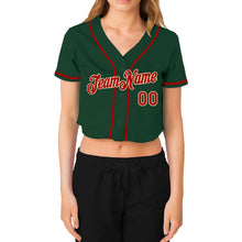 Load image into Gallery viewer, Custom Women's Green Red-Cream V-Neck Cropped Baseball Jersey