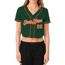 Load image into Gallery viewer, Custom Women's Green Orange-White V-Neck Cropped Baseball Jersey