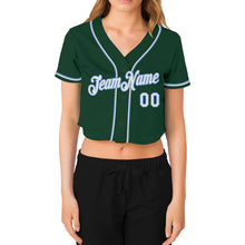 Load image into Gallery viewer, Custom Women's Green White-Light Blue V-Neck Cropped Baseball Jersey