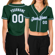 Load image into Gallery viewer, Custom Women's Green White-Light Blue V-Neck Cropped Baseball Jersey