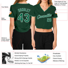 Load image into Gallery viewer, Custom Women's Green Kelly Green-White V-Neck Cropped Baseball Jersey