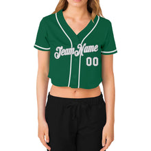 Load image into Gallery viewer, Custom Women's Kelly Green White-Gray V-Neck Cropped Baseball Jersey