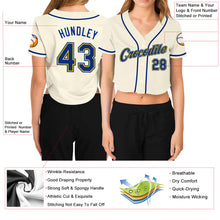 Load image into Gallery viewer, Custom Women's Cream Royal-Gold V-Neck Cropped Baseball Jersey