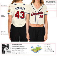 Load image into Gallery viewer, Custom Women's Cream Red-Navy V-Neck Cropped Baseball Jersey