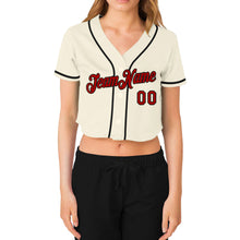 Load image into Gallery viewer, Custom Women's Cream Red-Black V-Neck Cropped Baseball Jersey