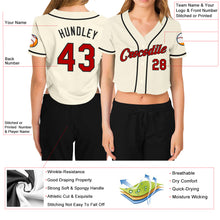 Load image into Gallery viewer, Custom Women's Cream Red-Black V-Neck Cropped Baseball Jersey