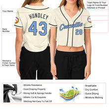 Load image into Gallery viewer, Custom Women's Cream Light Blue-Steel Gray V-Neck Cropped Baseball Jersey