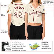 Load image into Gallery viewer, Custom Women's Cream Cream-Crimson V-Neck Cropped Baseball Jersey