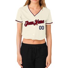 Load image into Gallery viewer, Custom Women's Cream Red-Navy V-Neck Cropped Baseball Jersey