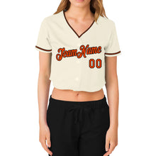 Load image into Gallery viewer, Custom Women's Cream Orange-Black V-Neck Cropped Baseball Jersey