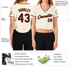 Load image into Gallery viewer, Custom Women's Cream Black-Red V-Neck Cropped Baseball Jersey