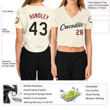 Load image into Gallery viewer, Custom Women's Cream Black-Crimson V-Neck Cropped Baseball Jersey