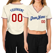 Load image into Gallery viewer, Custom Women's Cream Red-Royal V-Neck Cropped Baseball Jersey