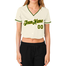 Load image into Gallery viewer, Custom Women's Cream Green-Gold V-Neck Cropped Baseball Jersey