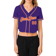 Load image into Gallery viewer, Custom Women's Purple Orange-White V-Neck Cropped Baseball Jersey