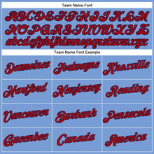 Load image into Gallery viewer, Custom Women's Light Blue Red-Navy V-Neck Cropped Baseball Jersey