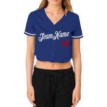 Load image into Gallery viewer, Custom Women's Royal White-Red V-Neck Cropped Baseball Jersey
