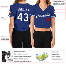 Load image into Gallery viewer, Custom Women's Royal White-Red V-Neck Cropped Baseball Jersey
