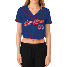 Load image into Gallery viewer, Custom Women's Royal Red-White V-Neck Cropped Baseball Jersey
