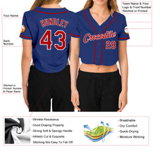 Load image into Gallery viewer, Custom Women's Royal Red-White V-Neck Cropped Baseball Jersey