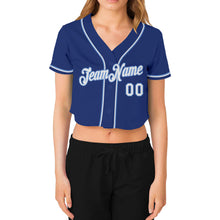 Load image into Gallery viewer, Custom Women's Royal White-Light Blue V-Neck Cropped Baseball Jersey