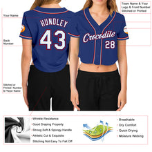 Load image into Gallery viewer, Custom Women's Royal White-Red V-Neck Cropped Baseball Jersey