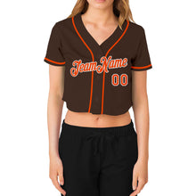 Load image into Gallery viewer, Custom Women's Brown Orange-White V-Neck Cropped Baseball Jersey