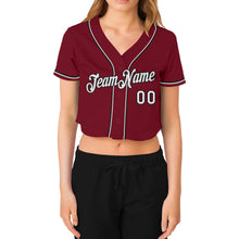 Load image into Gallery viewer, Custom Women's Crimson White-Black V-Neck Cropped Baseball Jersey