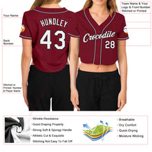 Load image into Gallery viewer, Custom Women's Crimson White-Black V-Neck Cropped Baseball Jersey