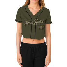 Load image into Gallery viewer, Custom Women's Olive Camo-Black Salute To Service V-Neck Cropped Baseball Jersey