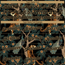 Load image into Gallery viewer, Custom Women's Black Black-Old Gold Tiger And Peacock 3D V-Neck Cropped Baseball Jersey