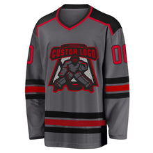 Load image into Gallery viewer, Custom Steel Gray Red-Black Hockey Jersey