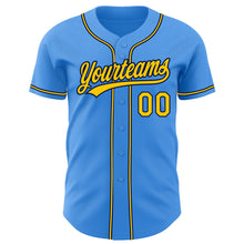 Load image into Gallery viewer, Custom Electric Blue Yellow-Navy Authentic Baseball Jersey