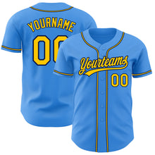 Load image into Gallery viewer, Custom Electric Blue Yellow-Navy Authentic Baseball Jersey