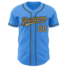Load image into Gallery viewer, Custom Electric Blue Old Gold-Navy Authentic Baseball Jersey